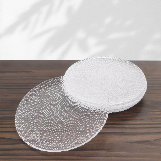 6-piece glass dessert plate set with metal stand - silver - 15 x 15 cm