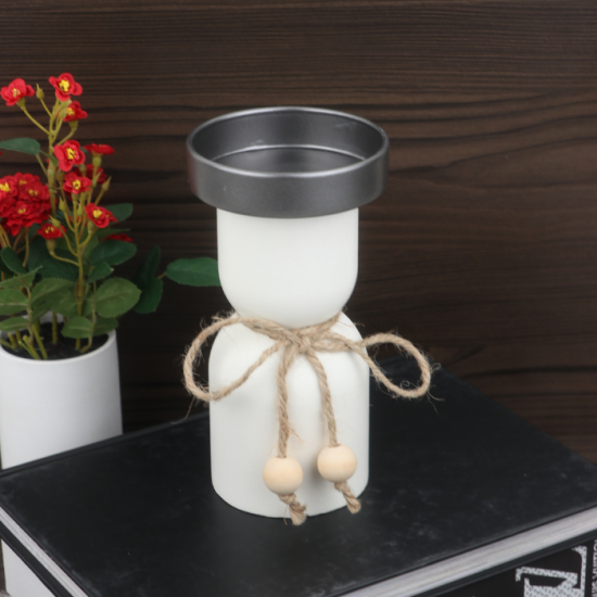 Modern white and black wood candlestick, 18 cm - 2UU9-080