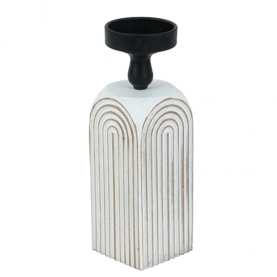 Modern white and black wood candlestick 28 cm - 2UU9-082