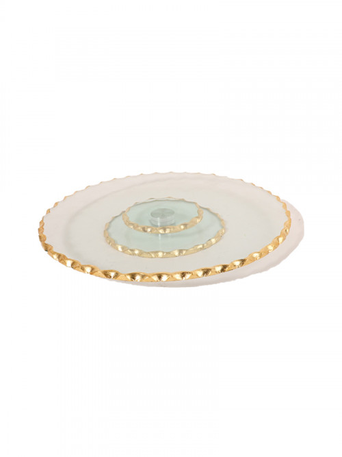Glass rotating plate with golden edges, 30 * 30 cm