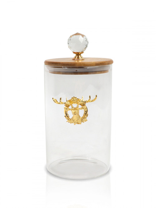 Transparent glass nuts box with wooden lid size 15*10cm