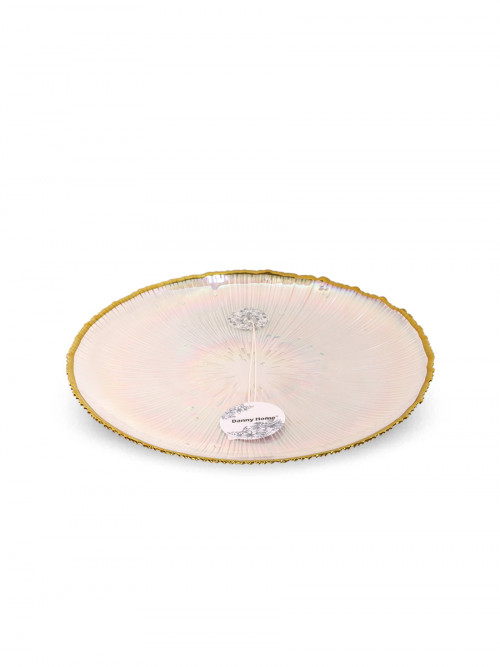 Transparent glass dish with golden edges size 33 cm