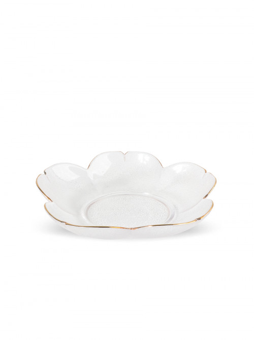 Transparent glass dish with golden edges size: 17 cm