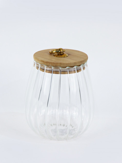 Clear glass jar with wooden lid 10*13 cm