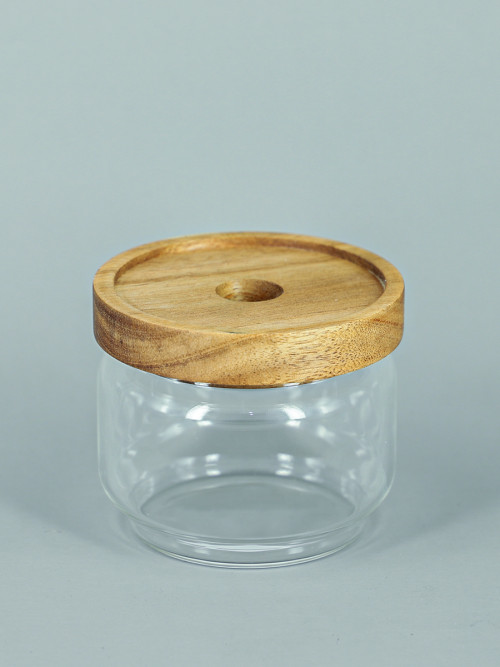 Clear glass jar with wooden lid 7*8 cm