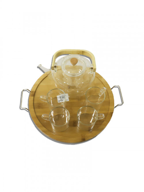 Transparent glass teapot with a capacity of: 800 ml liter with 4 cups with wooden tops