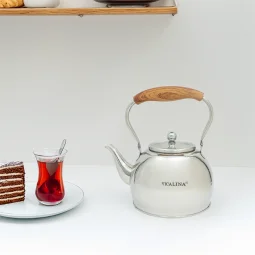 براد شاي استيل أنيق - بمقبض خشب - 1 لتر